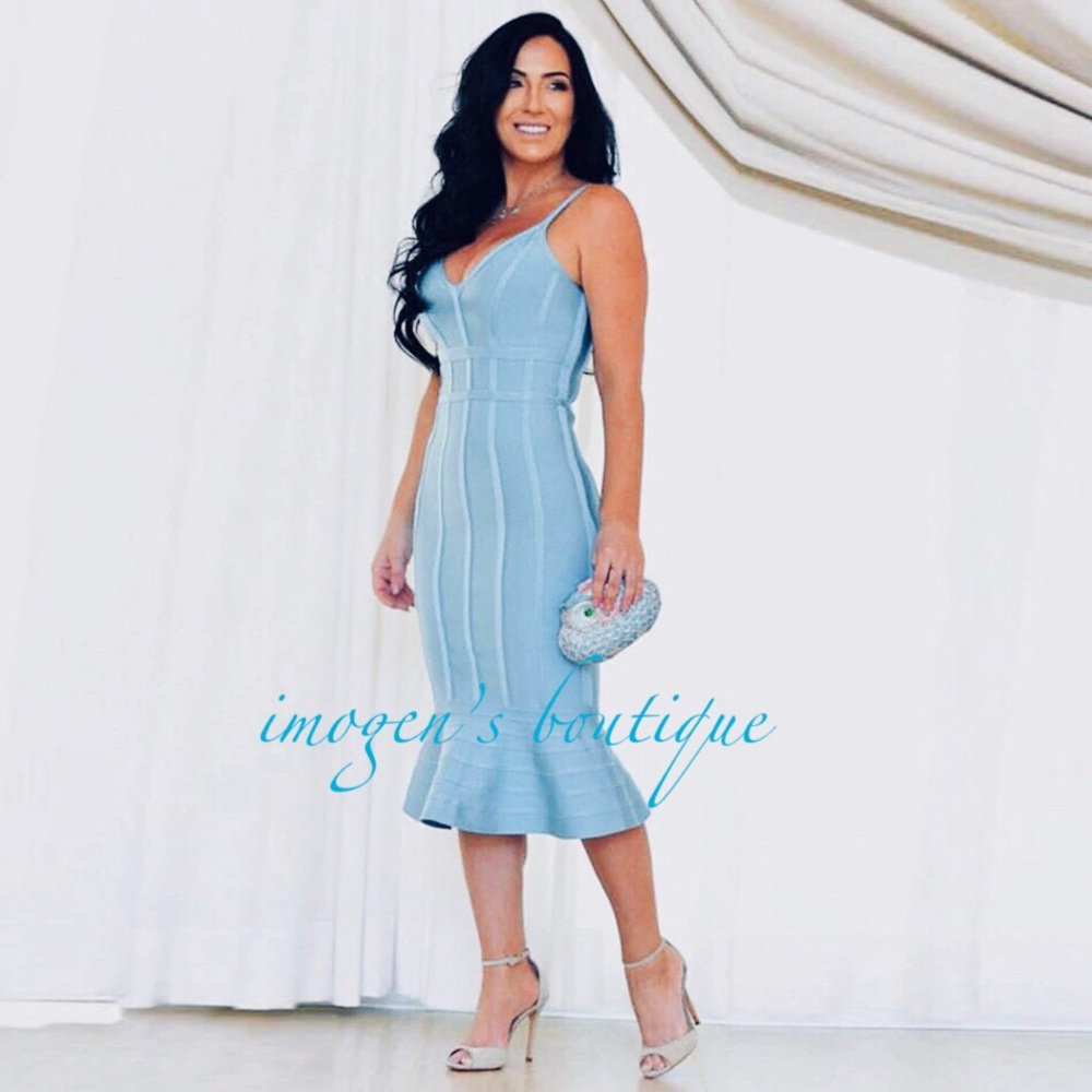 NWT S M bandage mermaid midi sky blue ruffle salsa - Picture 1 of 10